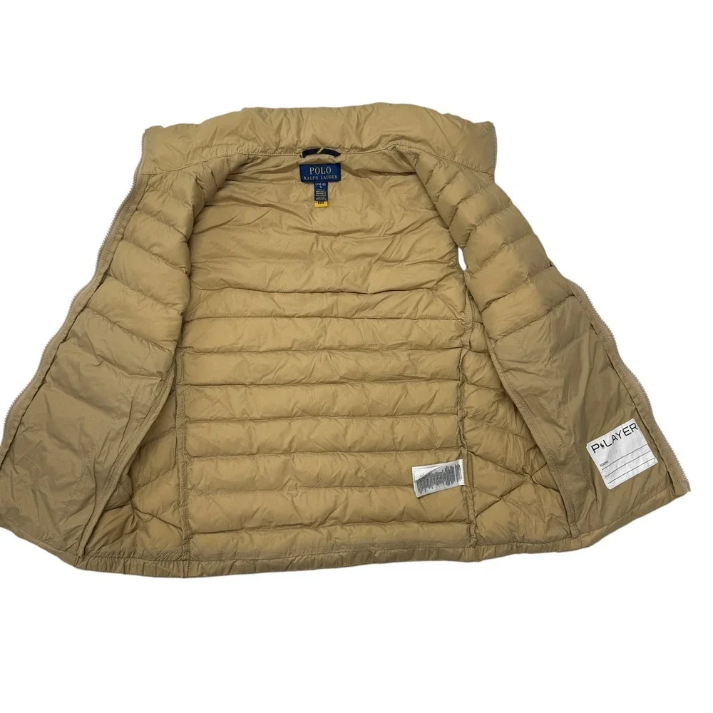 Polo Ralph Lauren Kids Tan Quilted Puffer Vest Size L 14-16 Khaki Full Zip Pony